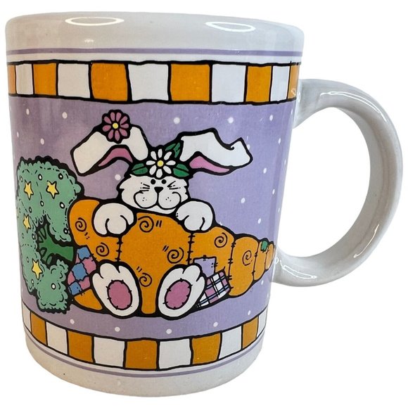 Vintage Novelty Easter Mug Bunny Rabbit In Carrot Mobile Ceramic Polka Dots - Picture 2 of 9
